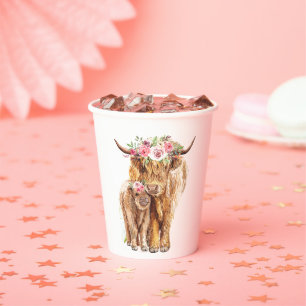 Holy Cow Baby Shower Boho Highland Calf Paper Cups