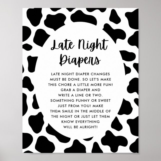 Holy Cow Baby Shower Late Night Diapers Sign (Front)