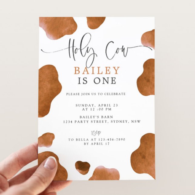 Holy Cow Birthday Invitation, Brown Cow Print Invitation (Creator Uploaded)