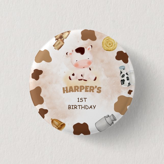 Holy Cow Birthday Party 1 Inch Round Button (Front)