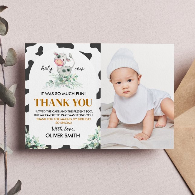 Holy Cow Birthday Photo Thank You Card (Creator Uploaded)