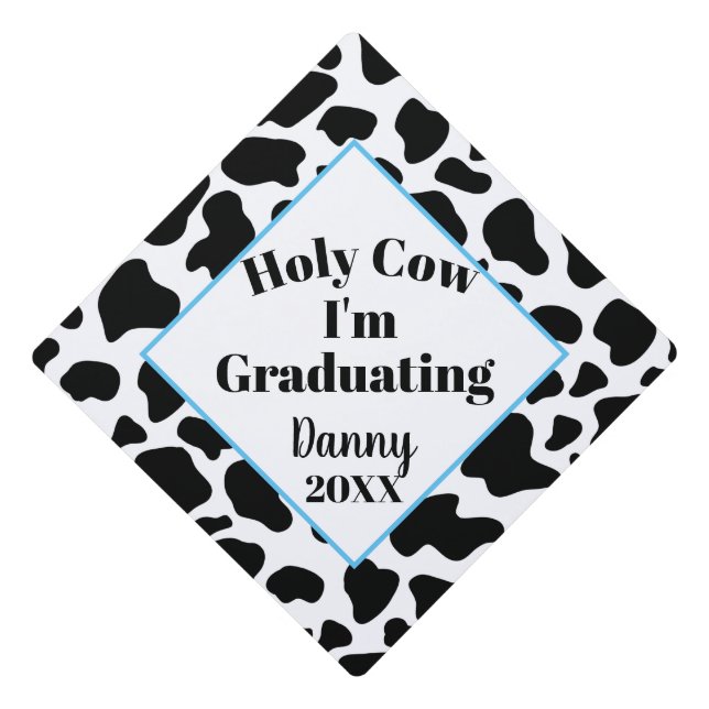 Holy Cow Black and White Cow Pattern Graduation Cap Topper (Front)