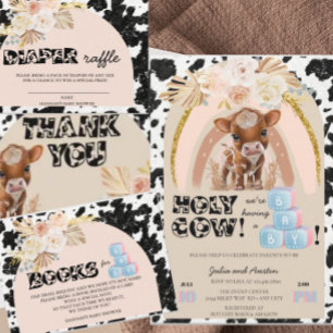 Holy Cow   Boho Baby Shower   Pampas Grass Invitation