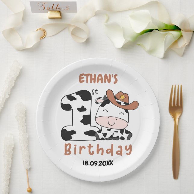 Holy Cow Boy 1st Birthday Party  Paper Plate (Wedding)