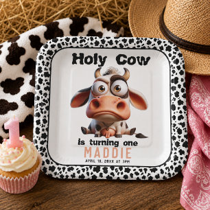Holy Cow Caricatures I’m One Cowgirl 1st Birthday Paper Plate