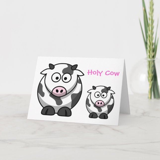 HOLY COW Cartoon Pink Nose Cow Funny Birthday Card (Front)