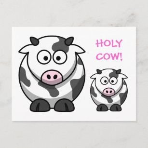 HOLY COW Cartoon Pink Nose Cow Funny Postcard