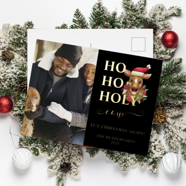 Holy Cow Christmas Photo Foil Holiday Postcard (Creator Uploaded)