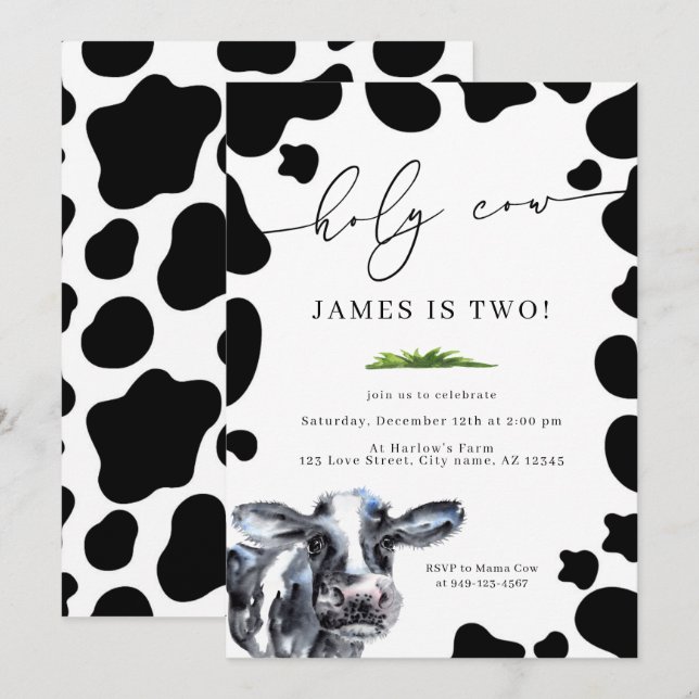 Holy Cow Country Farm Boy's Birthday  Invitation (Front/Back)