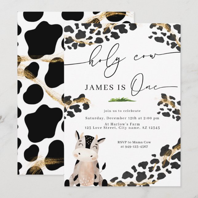 Holy Cow Country Farm Boy's First Birthday Invitation (Front/Back)