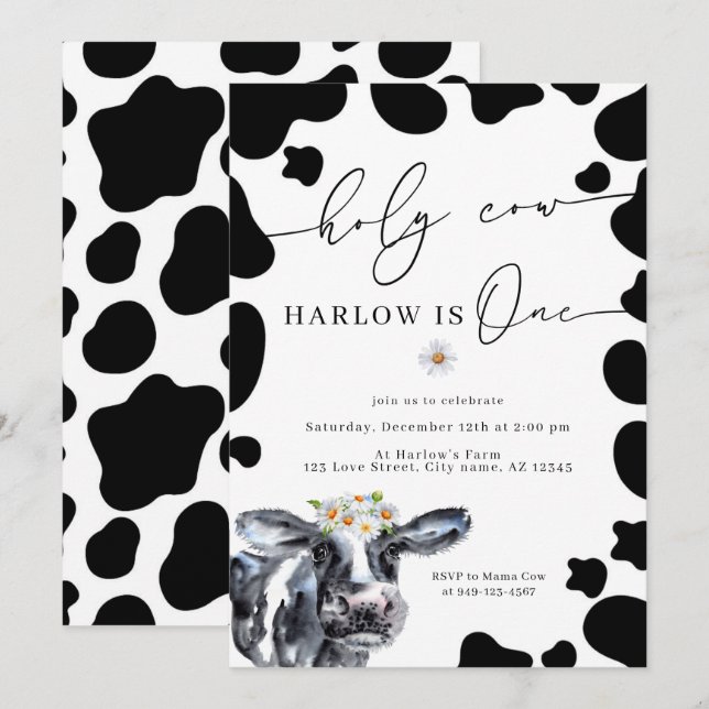 Holy Cow Country Farm First Birthday Invitation (Front/Back)