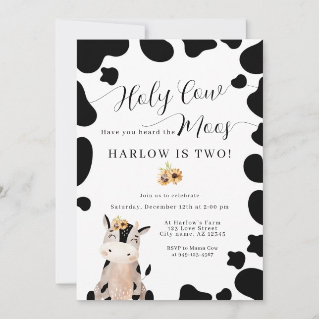 Holy Cow Country Farm Sunflower Birthday Invitation (Front)