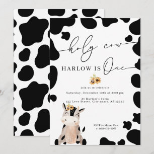 Holy Cow Country Farm Sunflower First Birthday Invitation