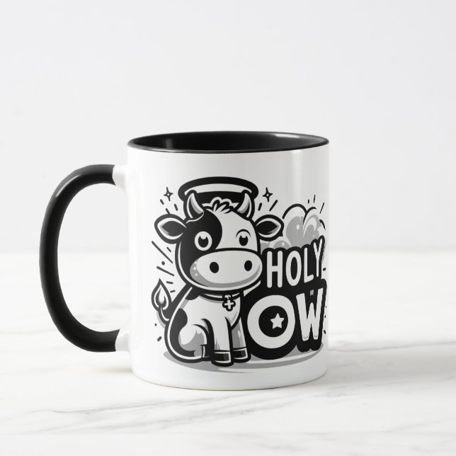 Holy Cow Cute Angel Cow Mug – Funny Black & White  (Gauche)