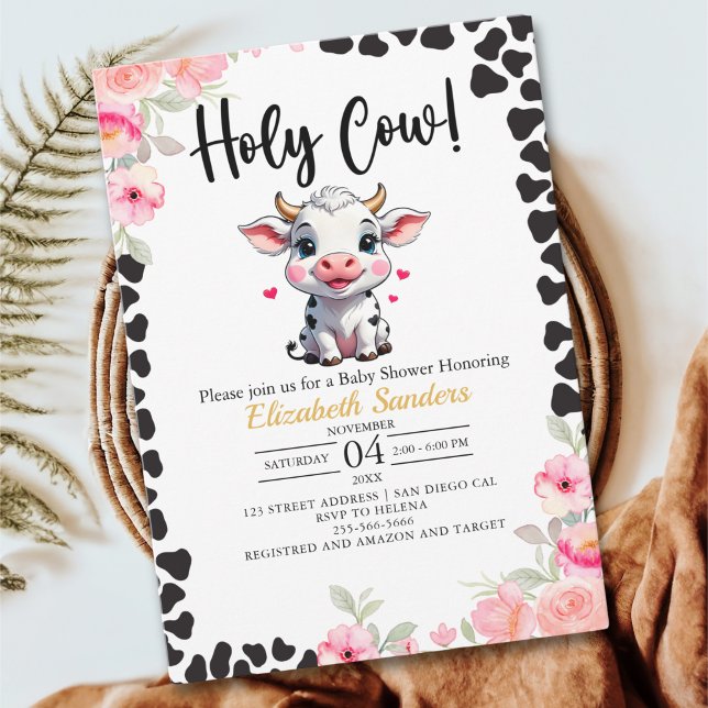 Holy Cow , Cute Cow Baby shower Girl Invitation (Creator Uploaded)