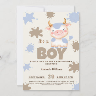 Holy cow farm animal boy baby shower invitation