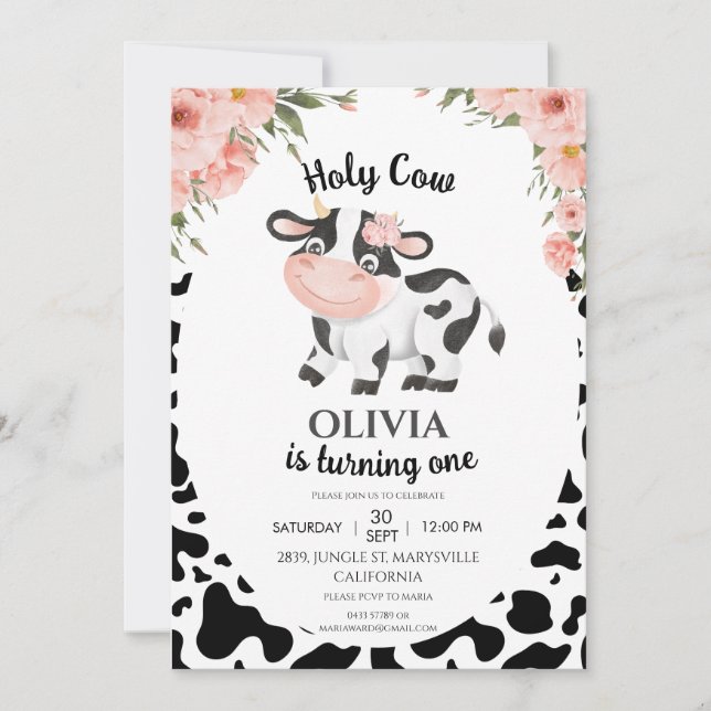 Holy cow Farm animals Barnyard 1st 2nd Birthday Invitation (Front)