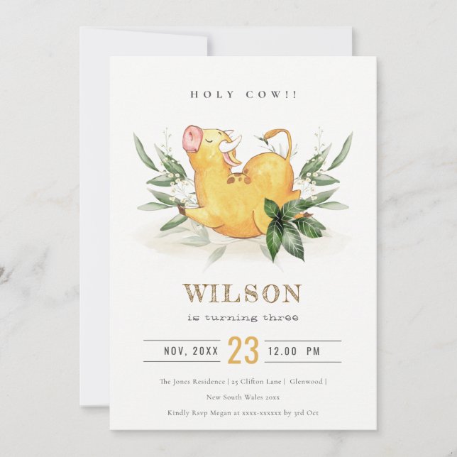 Holy Cow Farm Foliage Kids Any Age Birthday Invite (Front)