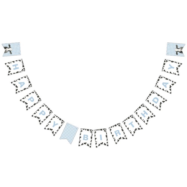 Holy Cow first birthday Blue Plaid Cow Print Bunting Flags (All)