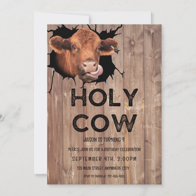 Holy Cow First Birthday Invitation (Front)