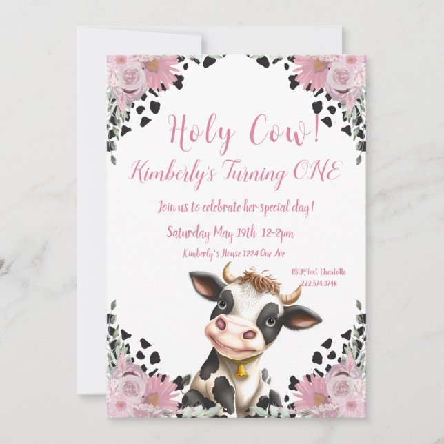 Holy Cow First Birthday   Invitation (Front)