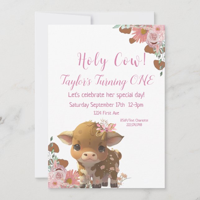 Holy Cow First Birthday   Invitation (Front)
