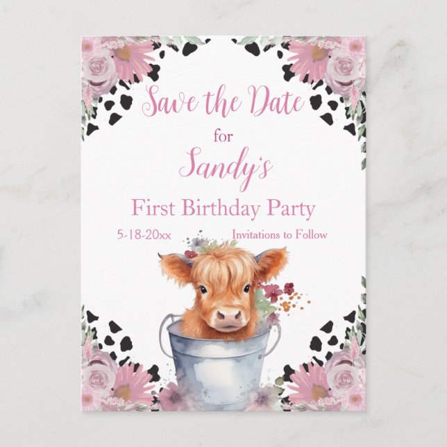 Holy Cow First Birthday , Save the Date Postcard (Front)