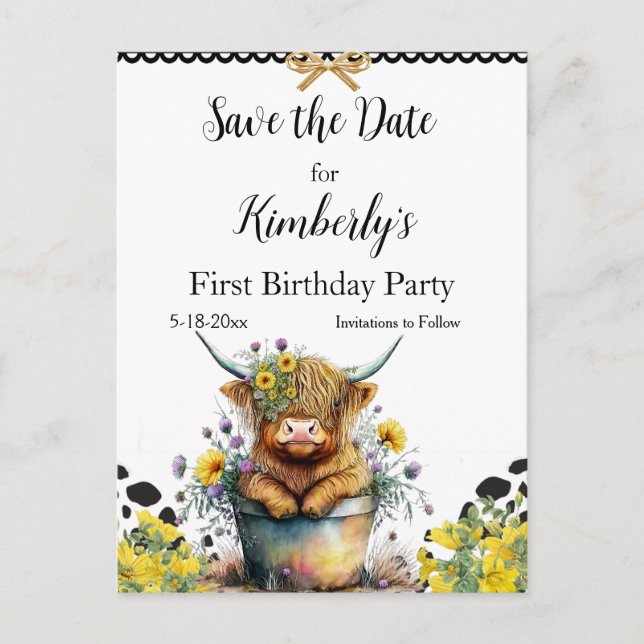 Holy Cow First Birthday , Save the Date Postcard (Front)