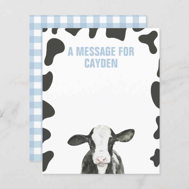 Holy Cow First Birthday Time Capsule Message Card (Front/Back)