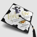 Holy Cow First Generation Graduate Graduation Cap Topper<br><div class="desc">First generation graduation cap topper featuring cow print,  a rustic cow wearing a graduation cap,  the humourous saying 'holy cow I'm the first in my family tree,  to receive a college degree',  watercolor sunflowers,  the grads name,  year,  and school or college they attended.</div>