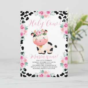 Holy Cow Floral  1st Birthday Invitation