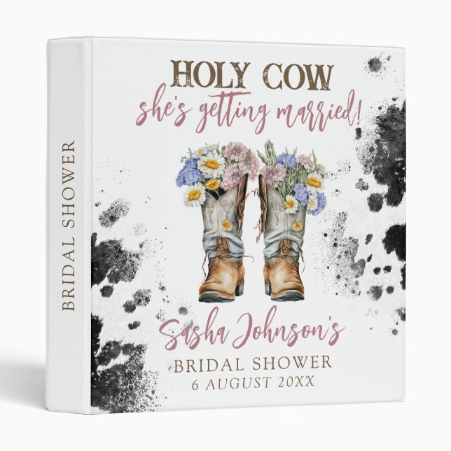 Holy Cow Floral Cowboy Boots Bridal Shower Binder (Front/Spine)