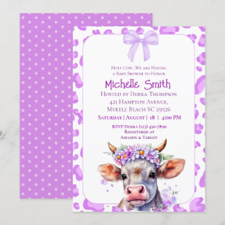  Holy Cow Floral Purple Baby Shower   Invitation
