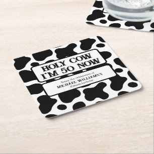 Holy Cow Funny Black White 50th Birthday Square Paper Coaster