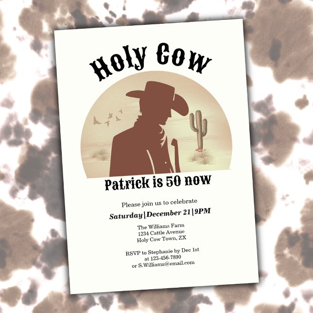 Holy Cow Funny Vintage Cowboy 50th Birthday Invitation (Creator Uploaded)