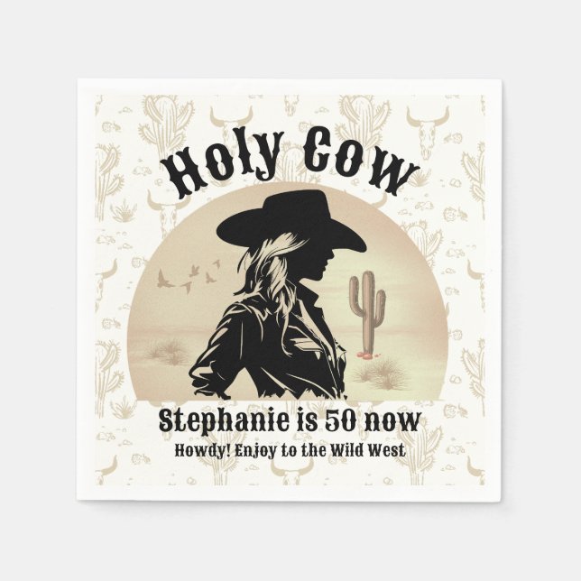 Holy Cow Funny Vintage Cowgirl 50th Birthday Napkin (Front)