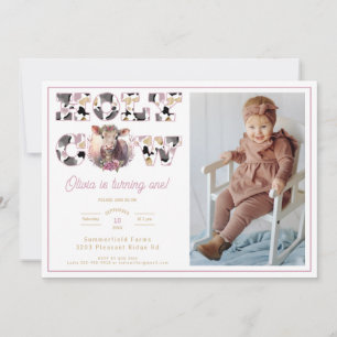 Holy Cow Girl 1st Birthday Photo Invitation
