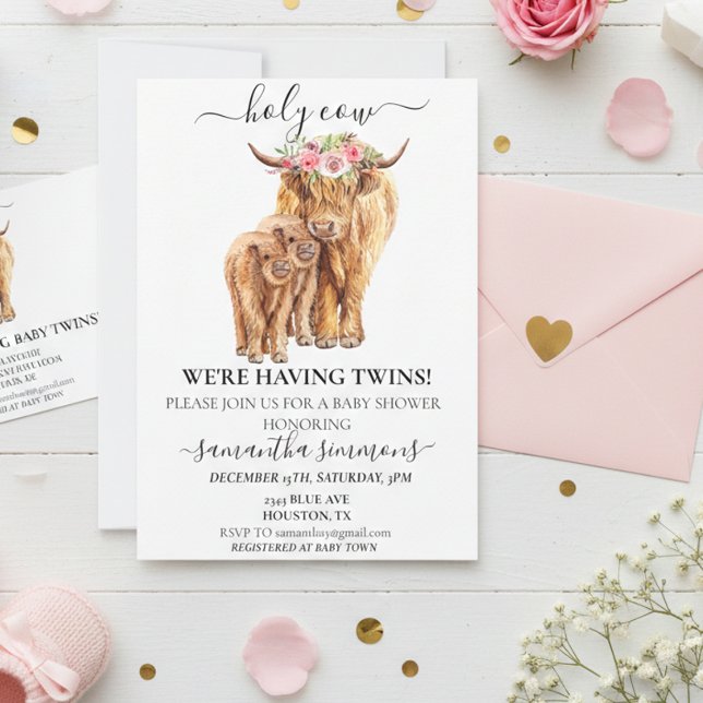 Holy Cow Highland Calf Baby Shower Twins  Invitation (Creator Uploaded)