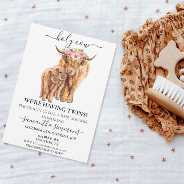 Holy Cow Highland Calf Baby Shower Twins  Invitation (Creator Uploaded)