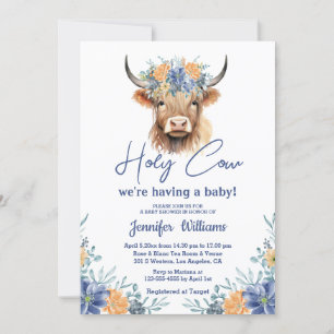 holy cow highland calf boy baby shower floral invitation