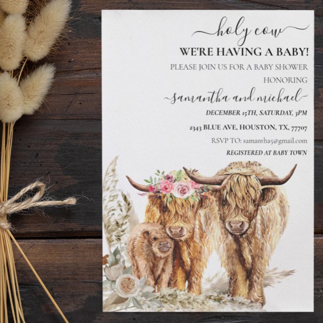 Holy Cow Highland Calf Mom Dad Couples Shower  Invitation (Creator Uploaded)