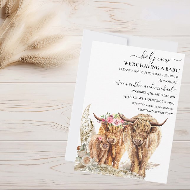 Holy Cow Highland Calf Mom Dad Couples Shower  Invitation (Creator Uploaded)
