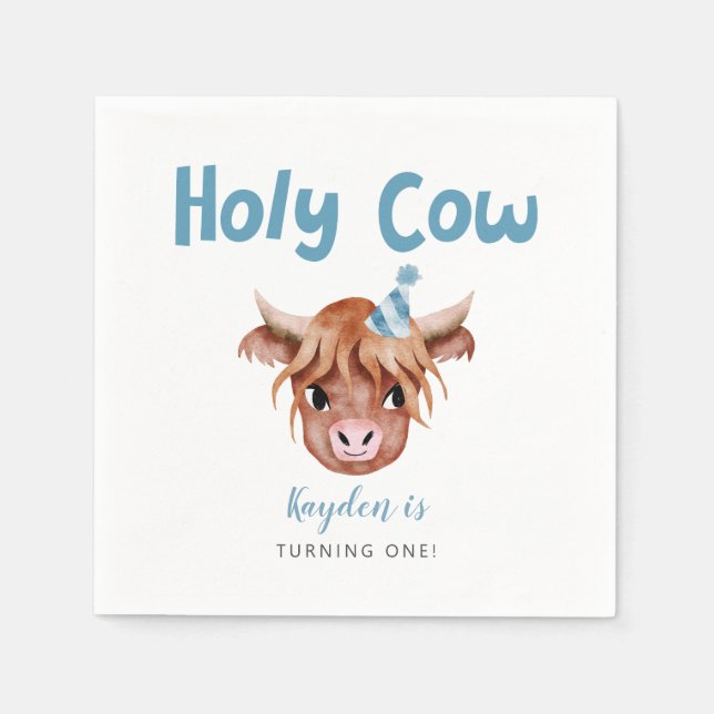 Holy Cow Highland Cow Boys Birthday Napkin (Front)