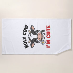 Holy Cow I’m Cute Funny Cow Vintage Engraving Desi Beach Towel