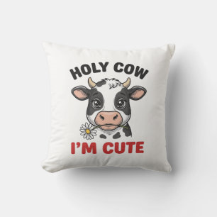 Holy Cow I’m Cute Funny Cow Vintage Engraving Desi Throw Pillow