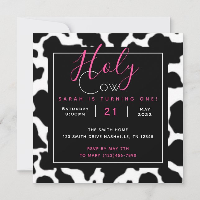 Holy Cow I’m One Invitation (Front)