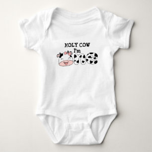 Holy cow I'm 1 Pink Cow 1st birthday cute bow Baby Bodysuit