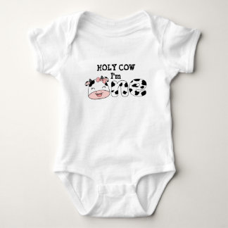 Holy cow I'm 1 Pink Cow 1st birthday cute bow Baby Bodysuit