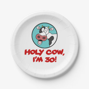 Holy Cow I'm 30 Funny Cartoon Cow Paper Plate