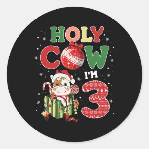 Holy Cow I'm 3 Birthday Boy 3rd Cow Farm Animals C Classic Round Sticker
